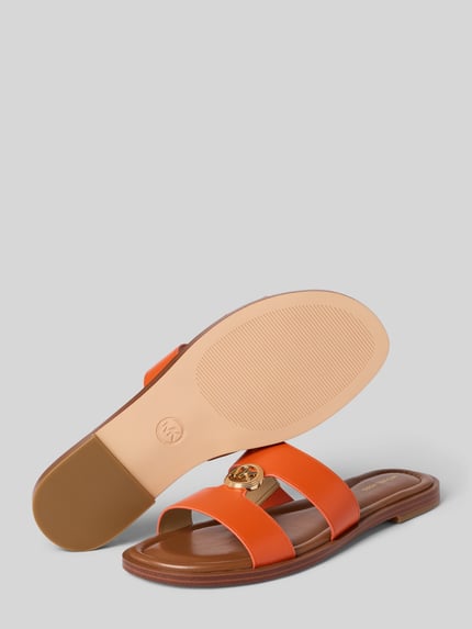 Productfoto, Sandalette aus Leder mit Label-Applikation Modell 'ERIN' van MICHAEL Michael Kors, dames sandaaltjes van echt leer in oranje, afgeronde punt, comfortmodel, labelapplicatie, hakhoogte maat 40: 1 cm