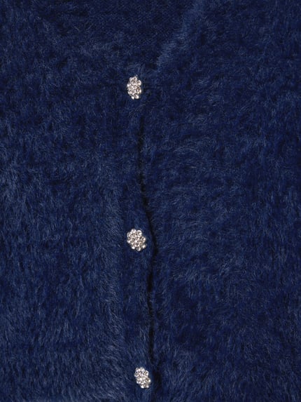 Productfoto, Regular Fit Cardigan met siersteentjes van DANAMADE in blauwe breilook, V-hals, knoopsluiting, zachte textuur