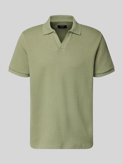 Produktfoto, Regular Fit Strick-Poloshirt mit V-Ausschnitt von MCNEAL, olivgrün, dezentes Strickmuster, Baumwoll-Mix mit Stretch-Anteil