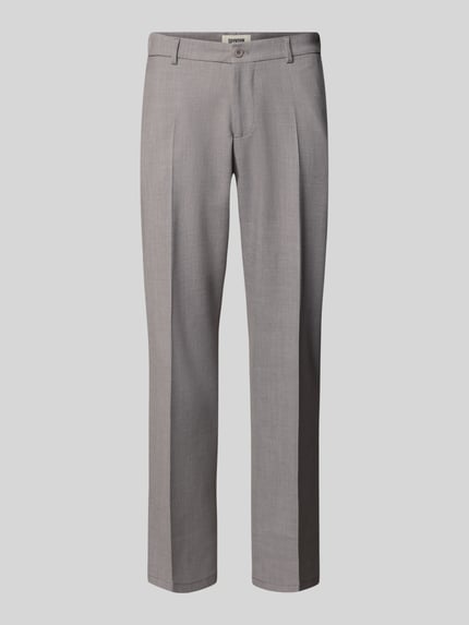 Produktfoto, stoffen broek van Drykorn, Model 'Ajend', materiaalmix met viscose, recht model, bandplooien, steekzakken, knoop- en ritssluiting, achterzakken, bandwijdte 42 cm, binnenbeenlengte 76 cm, heren.