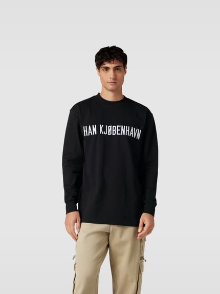 HAN Kjobenhavn Shirt met lange mouwen met labelprint Zwart - 4