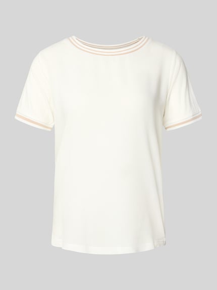 Produktfoto, T-Shirt uit viscose-elastaanmix met ronde hals, regular fit, ruglengte bij maat 36: 58 cm, van More & More, effen crème, korte mouw