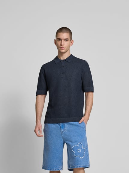 Wood Wood Relaxed Fit Poloshirt in Strick-Optik Blau 4