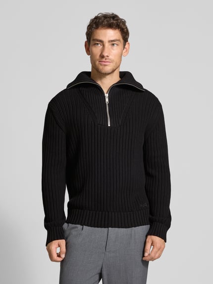 HUGO Bluza z kołnierzem o kroju regular fit z czystej bawełny model ‘SRIGG’ Czarny 4