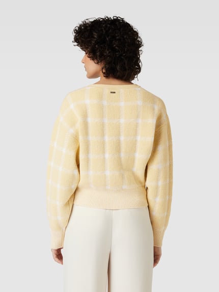 BOSS Cardigan mit Gitterkaro Modell 'Faite' Hellgelb 5