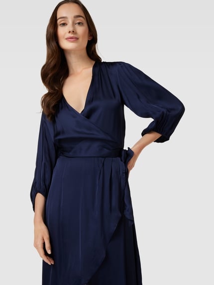 Soaked in Luxury Knielange jurk in wikkellook, model 'Eline' Marineblauw - 3
