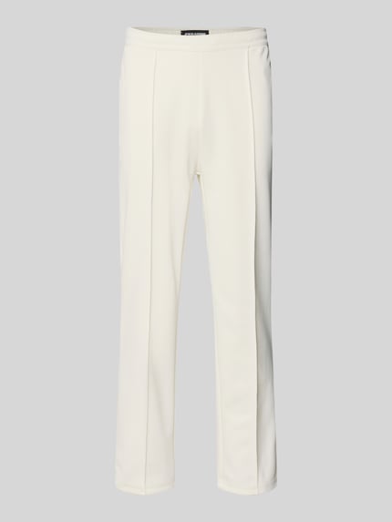 Produktfoto, trainingsbroek van Pegador, model 'Motus', heren, materiaalmix met katoen, relaxed fit, lengte binnenbeen maat M 75 cm, lengtenaden, elastische band, effen wit, rechte pijpen, gladde textuur