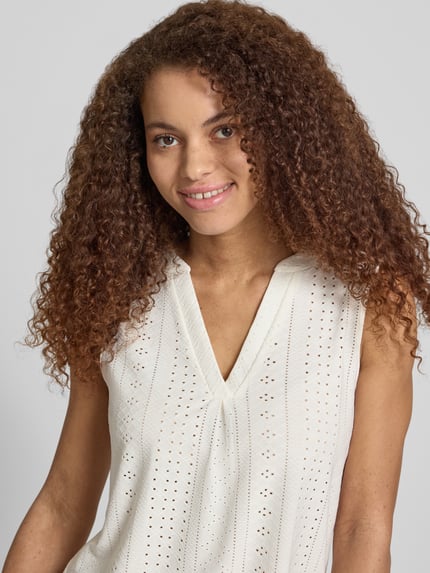 ONLY Regular Fit Blusentop mit Lochstickerei Modell 'SANDRA' Weiss 3