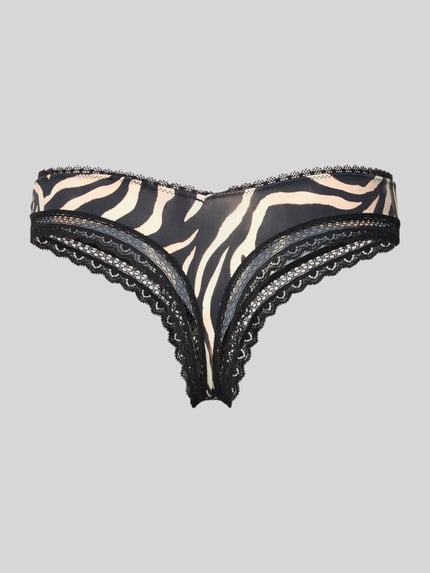Produktfoto, String mit Spitzenbesatz von HUGO in Two-Tone-Optik mit Logo-Schleife und feiner Textur, Damen String