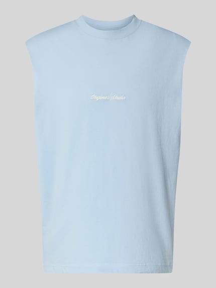 Produktfoto, T-Shirt mit Stitching von Jack & Jones in Hellblau, Herren T-Shirt aus Reine Baumwolle, Relaxed-Fit, Rundhalsausschnitt, Rückenlänge bei Größe M 69 cm