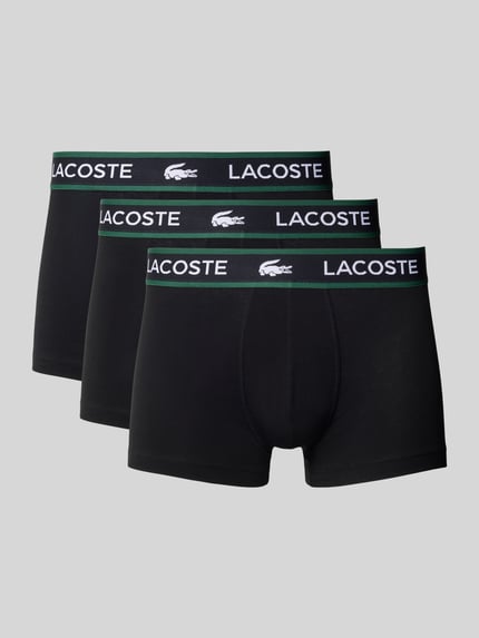 Produktfoto, schwarze Trunk aus Baumwoll-Mix im 3er-Pack von Lacoste mit elastischem Bund und Logo, Herren Pant & Trunk von Lacoste.