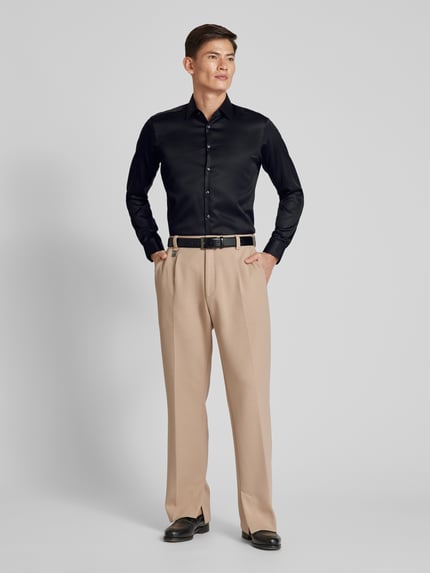 Jake*s Regular Fit Businesshemd aus Satin Black 1