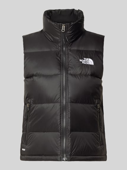 Produktfoto, schwarze Steppweste mit Label-Stitching, Stehkragen und Reißverschlusstaschen, HYDRENALITE DOWN A-LINE von The North Face, Regular Fit