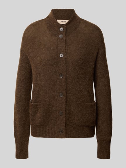 Produktfoto, Oversized Strickjacke mit Woll-Anteil Modell 'Mape' von MOS MOSH in Braun, Knopfleiste, Stehkragen, aufgesetzte Taschen, strukturierte Oberfläche