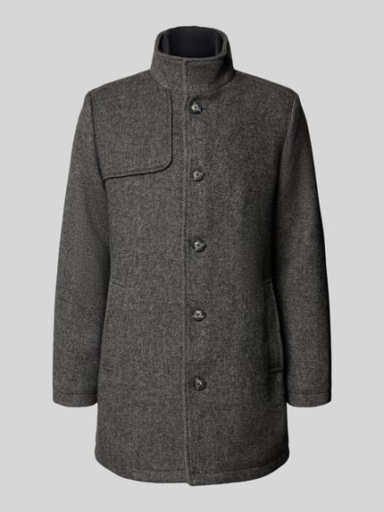 Produktfoto, Kurzmantel mit Stehkragen und Eingrifftaschen von LERROS, Mieszanka materiałów z dodatkiem wełny, krój regular fit, wpuszczane kieszenie, listwa guzikowa, kolor szary, długość tyłu 89 cm w rozmiarze 50, szerokość ramion 46 cm, szerokość w rozmiarze 50: 56 cm, długość rękawów 67 cm
