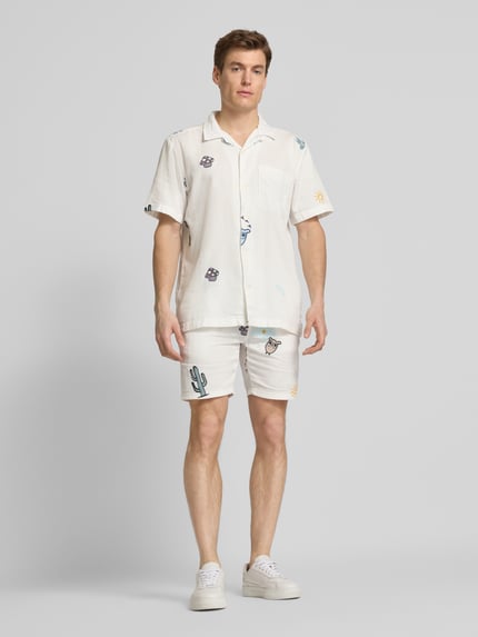 KnowledgeCotton Apparel Loose Fit Shorts mit Motiv-Stitching Offwhite 1