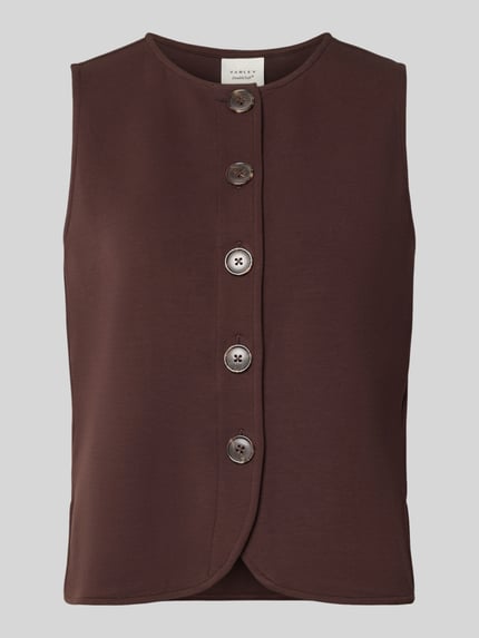 Produktfoto, Regular Fit Weste aus Viskose-Mix Modell 'Josie' von VARLEY, braun, durchgängige Knopfleiste, glatte Textur