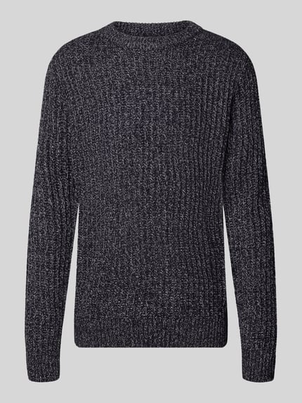 Produktfoto, Regular Fit Strickpullover aus katoenmix Model 'AXON' van JACK & JONES, geribde structuur, donkergrijs met witte accenten, ribboorden, Heren, Ruglengte maat M 62 cm, Mouwlengte maat M 68 cm