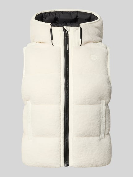 Produktfoto, cremeweiße Steppweste aus Teddyfell Modell 'BORG BAFFLE GILET' von Superdry, Kapuze, Reißverschluss, Regular Fit