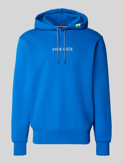Produktfoto, Hoodie mit Logo Modell 'COVELL' von FIRE + ICE in kräftigem Blau, reine Baumwolle, Logo vorn, Regular Fit, glatte Textur