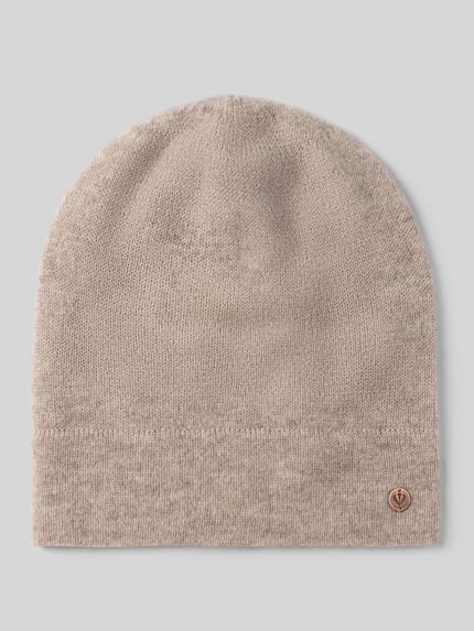 Produktfoto, Beanie aus reinem Kaschmir von FRAAS in Beige mit Aplikacja z metką, ozdobny szew, gładka tekstura