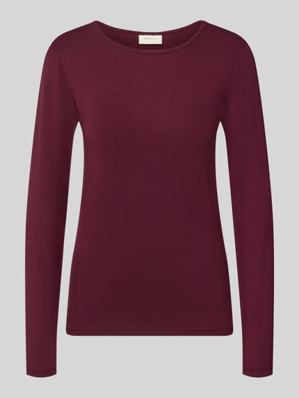 Productfoto, Longsleeve uit viscose-elastaanmix model 'Liana' van FREE/QUENT, slim fit, ronde hals, bordeauxrood, context: dames longsleeve, ruglengte maat S 59 cm