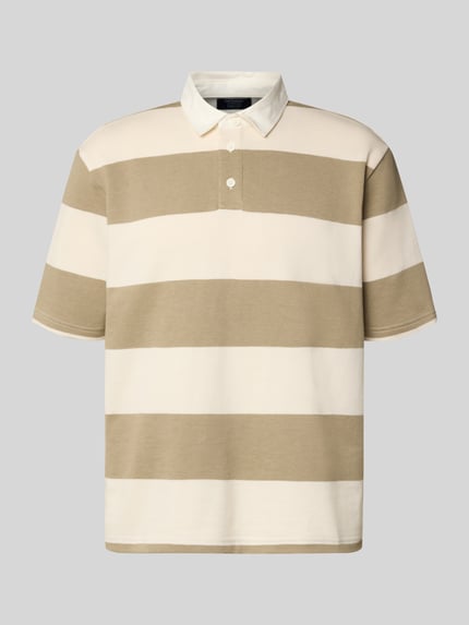 Produktfoto, Relaxed Fit Poloshirt im Allover-Look von MCNEAL aus einem Baumwoll-Mix mit breiten Beige- und Cremestreifen, Knopfleiste