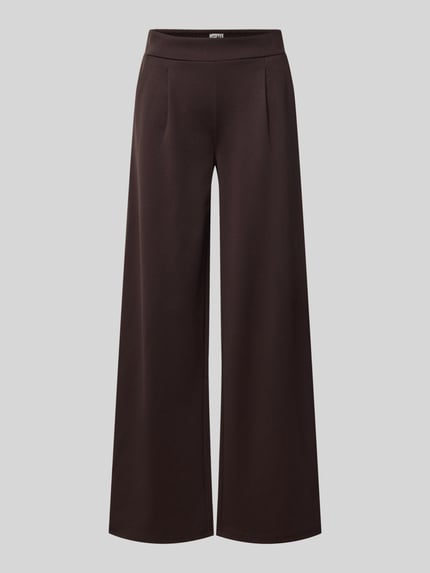 Produktfoto, Hose mit weitem Bein Modell 'KATE' von ICHI in Dunkelbraun, unifarben, elastischer Bund, Gesäßtasche, Material-Mix mit Viskose-Anteil