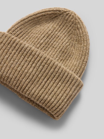 Produktfoto, Mütze aus Kaschmir mit breitem Umschlag von PIECES in beige, unifarben, Rippstrick, strukturierte Strickoptik, gerippter Abschluss