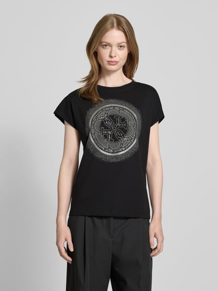 GUESS T-Shirt mit Ziersteinbesatz und Rundhalsausschnitt Black 4