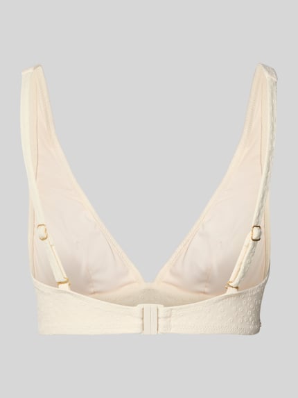 Produktfoto, cremefarbenes Bikini-Oberteil mit V-Ausschnitt, Modell 'Simoa Longline' von Barts im Material-Mix mit Stretch-Anteil, Hakenverschluss und verstellbaren Trägern.
