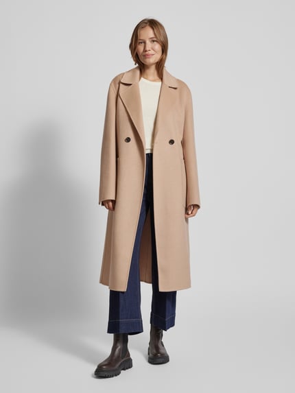 White Label Płaszcz z żywej wełny z wiązanym paskiem Camel 1