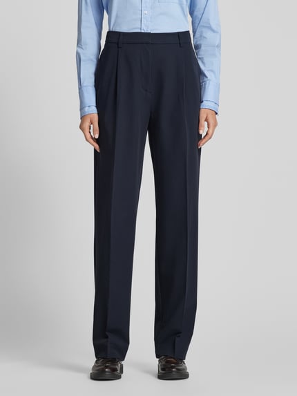 Samsøe Samsøe Straight leg stoffen broek met bandplooien, model 'RAMONA' Marineblauw - 4