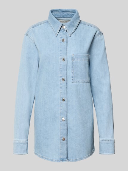 Produktfoto, Regular Fit Jeansbluse aus Baumwoll-Mix von Marc O'Polo in hellblau melierter Denim-Optik mit Hemdkragen, Brusttasche und langen Ärmeln