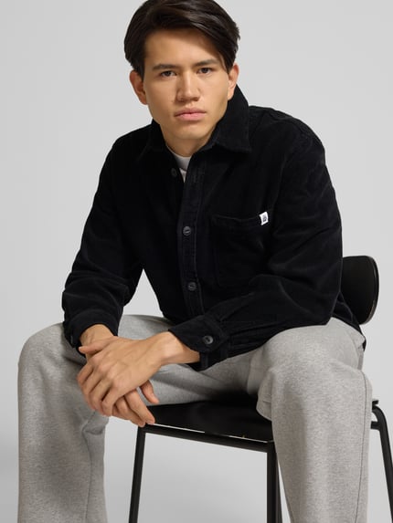 Edwin Regular fit vrijetijdsoverhemd van corduroy met kentkraag, model 'ANDER' Zwart - 3