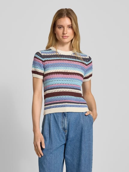 Jake*s Casual Gebreid shirt met ajourpatroon Bleu - 4