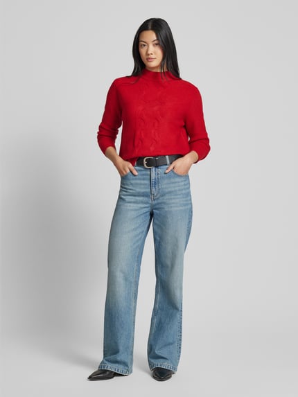 Street One Sweter z dzianiny z prążkowanymi wykończeniami Czerwony 1