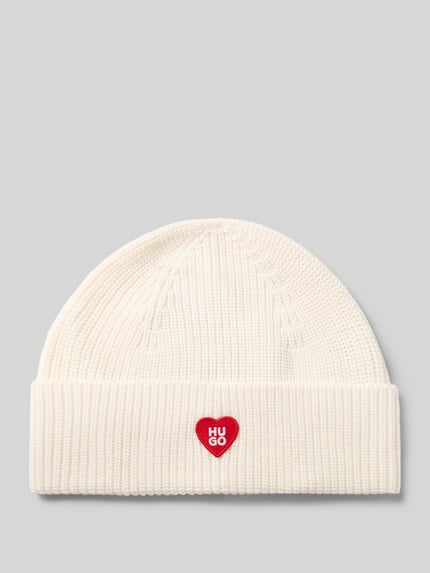 Produktfoto, Beanie aus Schurwoll-Mix Modell 'SENTIALY_HAT' von HUGO, Optik: Unifarben, Label-Patch, breiter Umschlag, Rippstrick