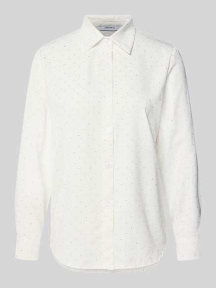 Produktfoto, Regular Fit Bluse mit Ziersteinbesatz Modell 'Il44lenia' von ZABAIONE, weiß, Hemdblusenkragen, Knopfleiste, glatte Textur