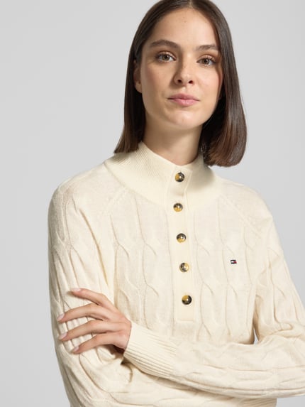 Tommy Hilfiger Pullover aus Wolle mit Knopfleiste Offwhite 3
