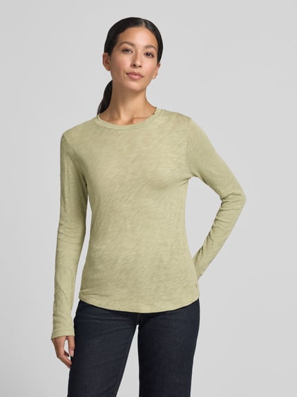 Marc O'Polo Shirt met lange mouwen met afgeronde zoom Rietgroen - 4