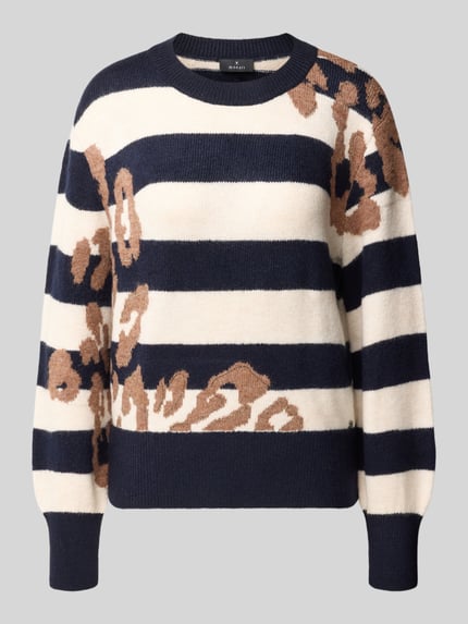 Produktfoto, Regular Fit Strickpullover aus Viskose-Mix mit Streifenmuster von monari, creme und dunkelblau, Animal-Print, strukturierte Oberfläche