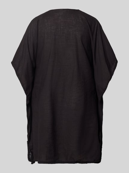 Productfoto, Kaftan aus Baumwolle met V-Ausschnitt van Jake*s Casual, puur katoen, getailleerd model, tunnelkoord, effen zwart, grove textuur