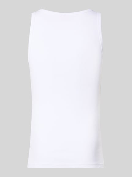 Produktfoto, Tanktop mit Label-Print im 2er-Pack von HUGO aus weißem Baumwoll-Elasthan-Mix in Ripp-Optik, breite Träger, körpernahe Passform.
