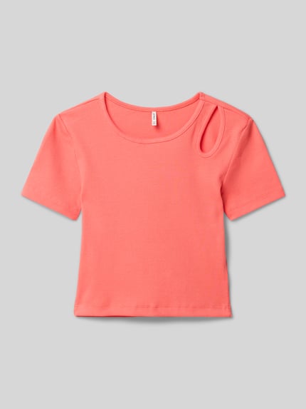 ONLY T-shirt o kroju slim fit z mieszanki bawełny model ‘NESSA LIFE’ Koralowy 1