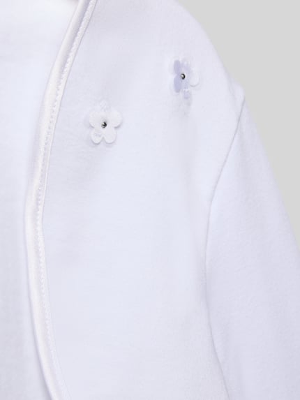 Produktfoto, Regular Fit Bolero mit floralen Applikationen von Weise, weißer Baumwoll-Mix, Bordüre, florale Struktur, Detailaufnahme