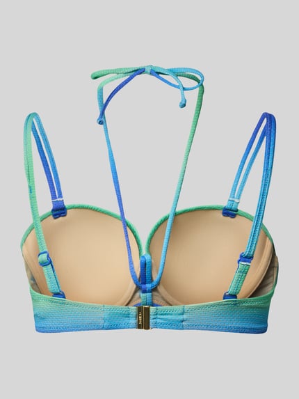 Produktfoto, Bikini-Oberteil mit abnehmbaren ramiączkami Modell 'NUSA DUA' od Marie Jo, mieszanka materiałów z dodatkiem streczu, dopasowany krój, wiązanie na szyi, zielono-niebieskie odcienie, wyraźna struktura tkaniny