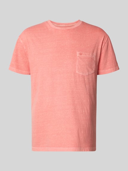 Produktfoto, T-Shirt aus Baumwoll-Leinen-Mix mit Brusttasche von Superdry, Herren T-Shirt in Rosa, Regular-Fit, Rundhalsausschnitt, Rückenlänge bei Größe M 66 cm