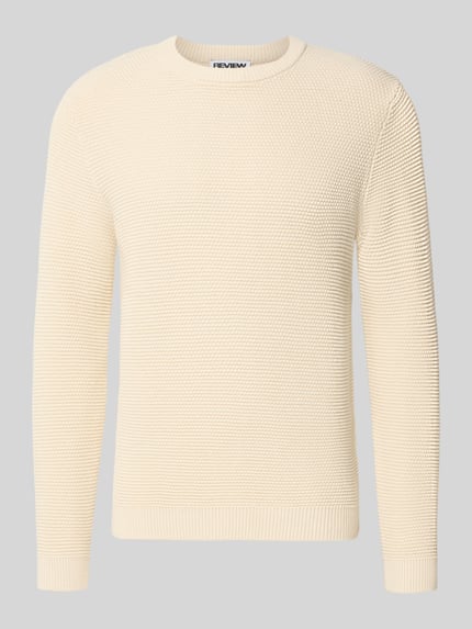 Produktfoto, Regular Fit Strickpullover aus reiner Baumwolle von REVIEW in Beige, strukturierte Oberfläche, gerippte Abschlüsse, Langarm