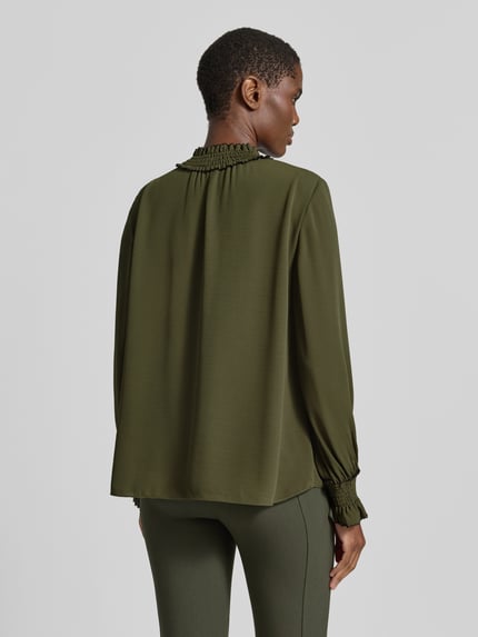 Marc Cain Bluzka o luźnym kroju z długim rękawem z golfem typu mock neck Khaki 5